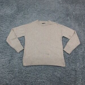 Love Ellie Sweater Womens Medium Beige Ribbed Knit Crewneck Long Sleeve Pullover